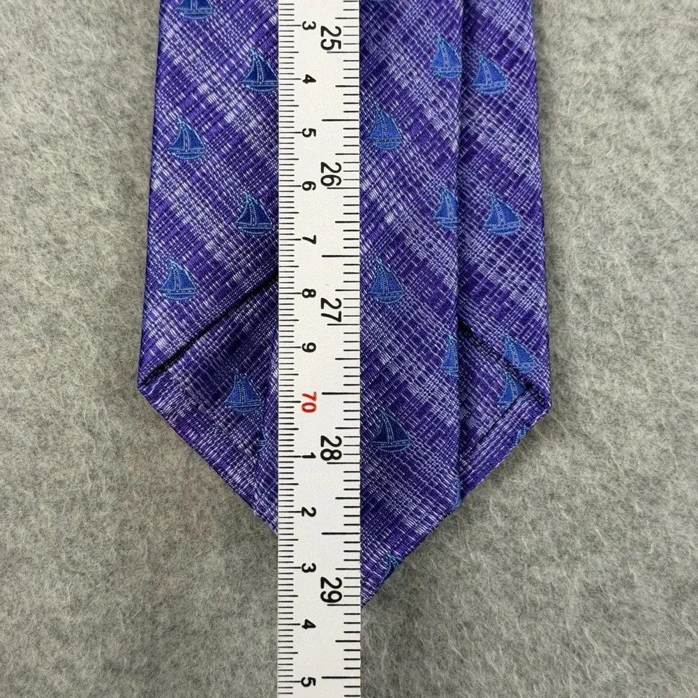 Vintage Jan Leslie Italy Silk Tie Purple Blue Sailboat Nautical Necktie 58x3.25